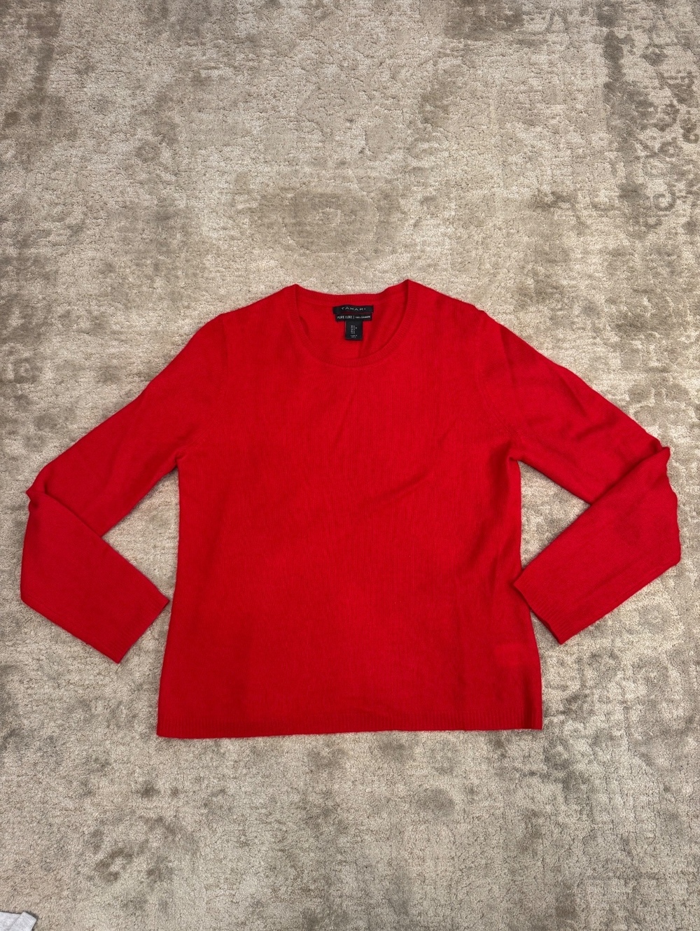 Tahari Pure Luxe 100% Cashmere Red Crewneck Sweater Womens Large L